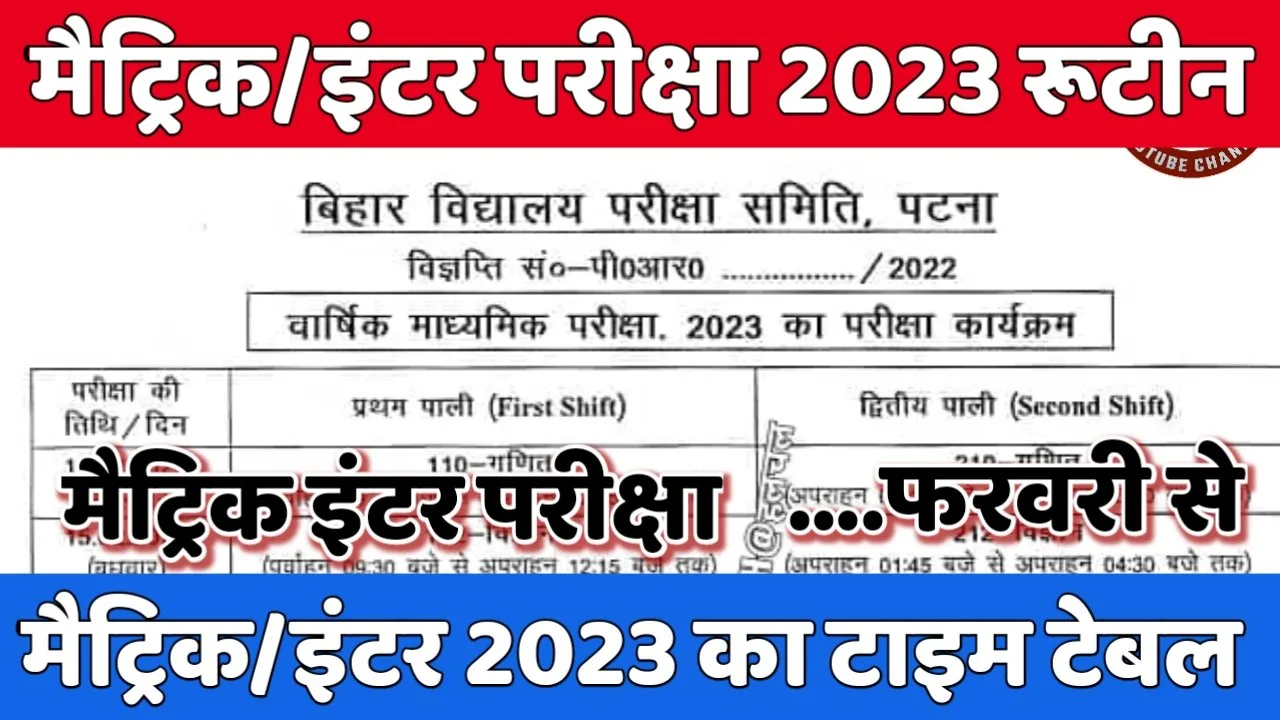 Bihar Board Matric Inter Exam Date 2023 Download Time Table Pdf