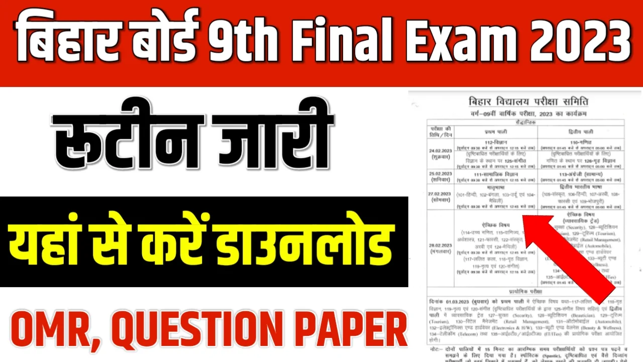 Bihar Board 9th Class Exam Date 2023 Routine, Question, OMR