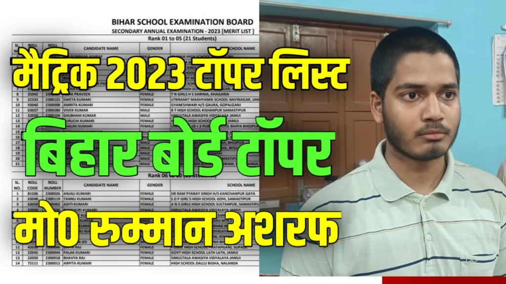Bihar board matric Bihar topper list 2023 Rumman Ashraf