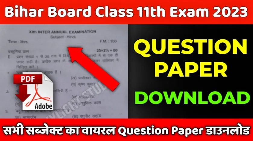 Bihar Board 11th exam Question Paper 2023 Download pdf