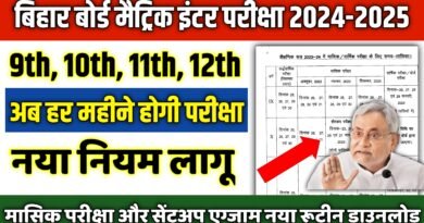 Bihar Board class 9th 10th 11th 12th monthly exam new rule download routine