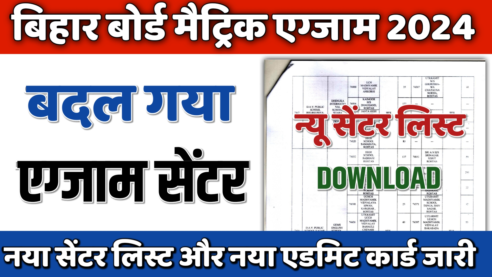 Bihar board matric exam 2024 new exam centre list download